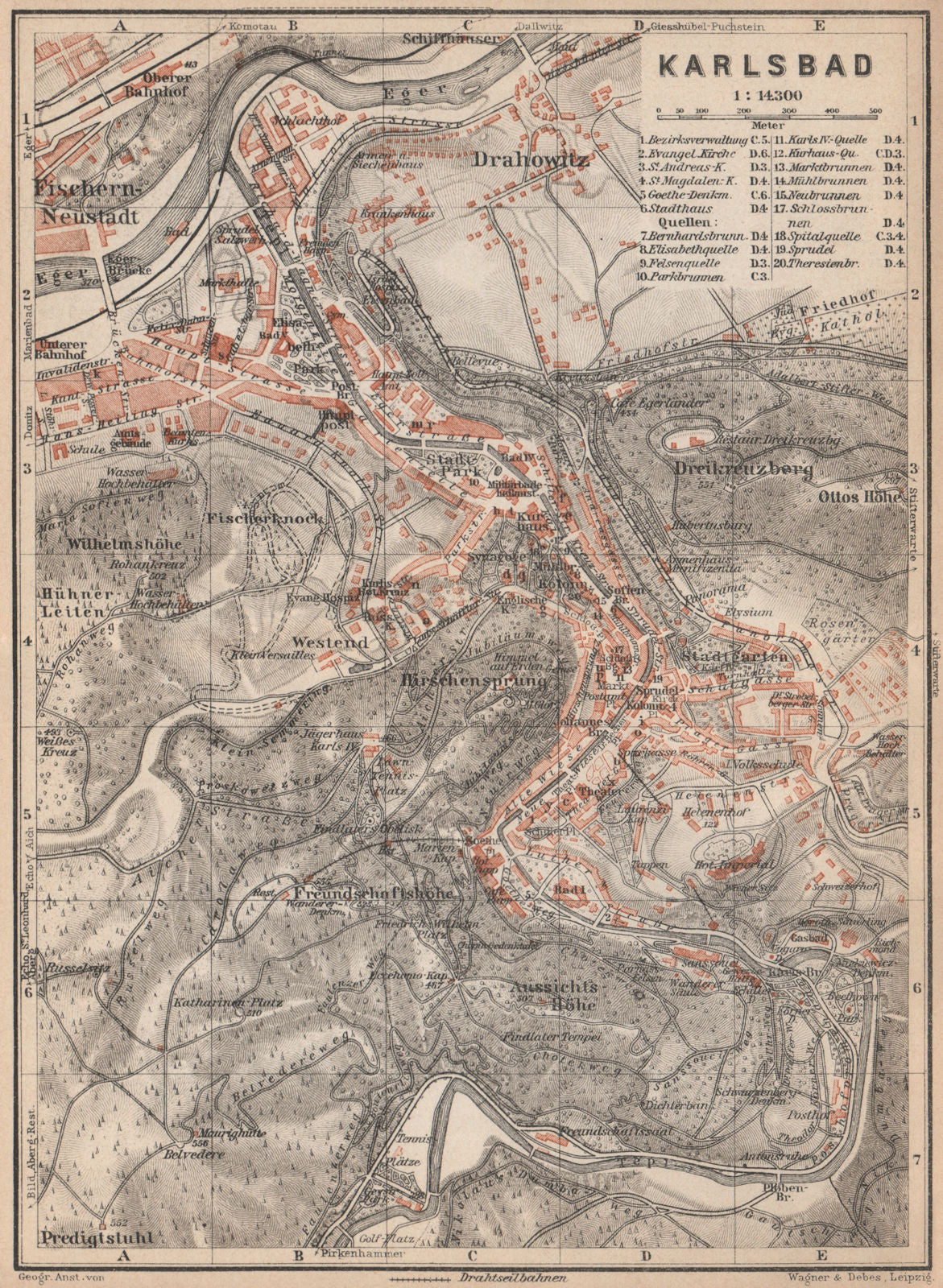 KARLOVY VARY town city plan mesta. Carlsbad Karlsbad. Czech Republic 1929 map